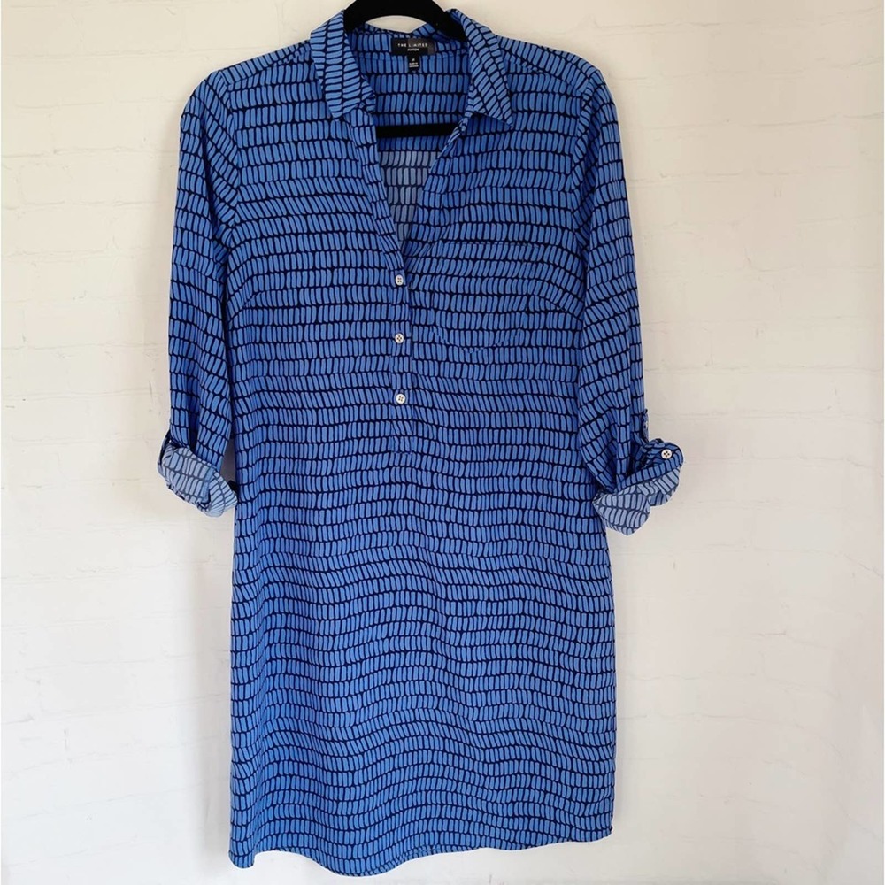 [The Limited] Ashton blue geometric print shirt dress size medium